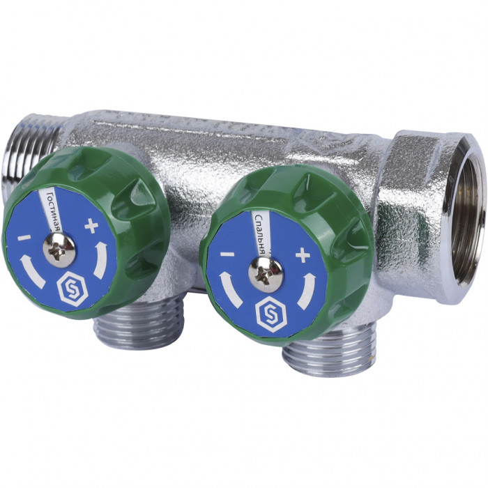 STOUT SMB-6849-341202 STOUT Коллектор регулирующий 3/4", 2 отвода 1/2" плоское уплотнение