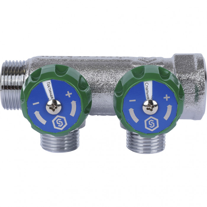 STOUT SMB-6849-341202 STOUT Коллектор регулирующий 3/4", 2 отвода 1/2" плоское уплотнение