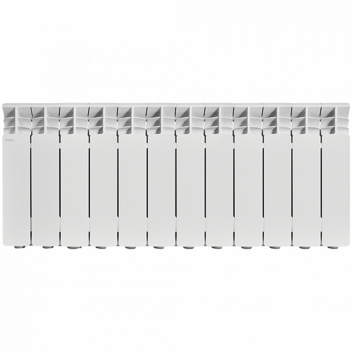 Алюминиевый радиатор STOUT GAMMA 350, 12 секций, боковое подключение, белый