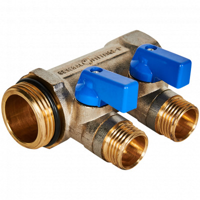 STOUT SMB 6211 011202 STOUT Коллектор с шаровыми кранами 1 , 2 отвода 1/2 (синие ручки)