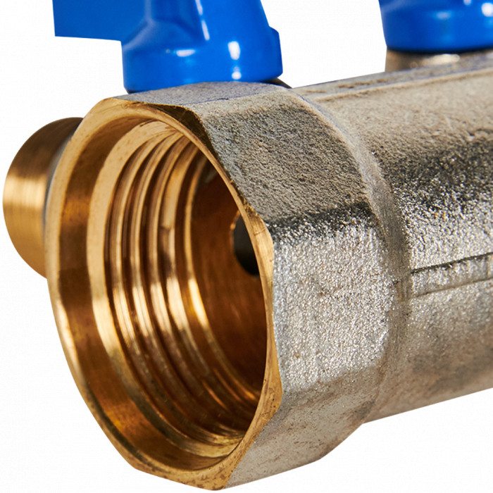 STOUT SMB 6211 011202 STOUT Коллектор с шаровыми кранами 1 , 2 отвода 1/2 (синие ручки)