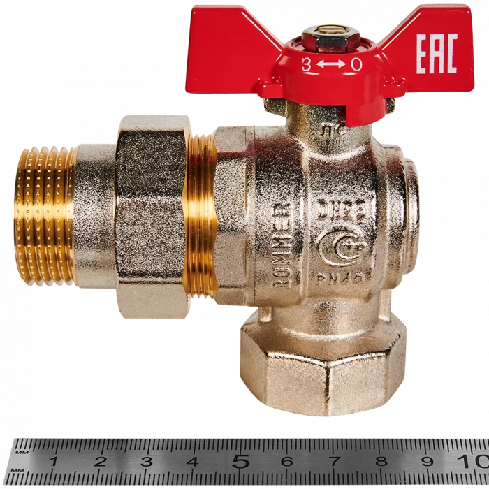 Кран шаровой угловой с американкой ROMMER ВР/НР, ручка бабочка 1