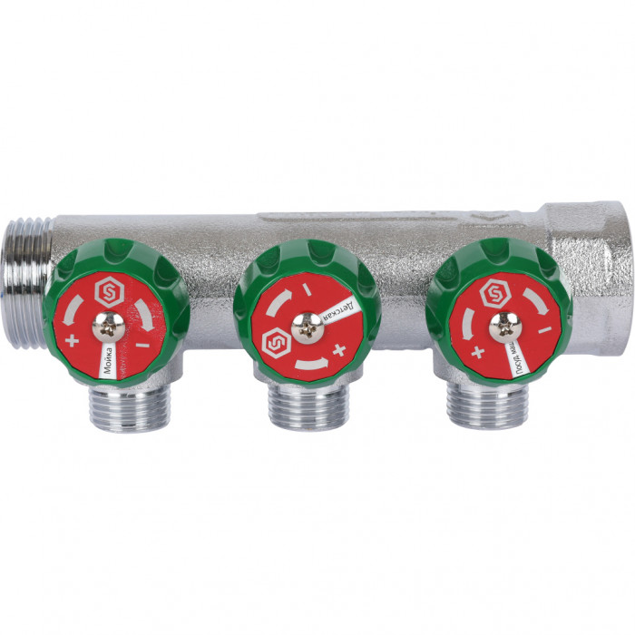 STOUT SMB-6849-341203 STOUT Коллектор регулирующий 3/4", 3 отвода 1/2" плоское уплотнение
