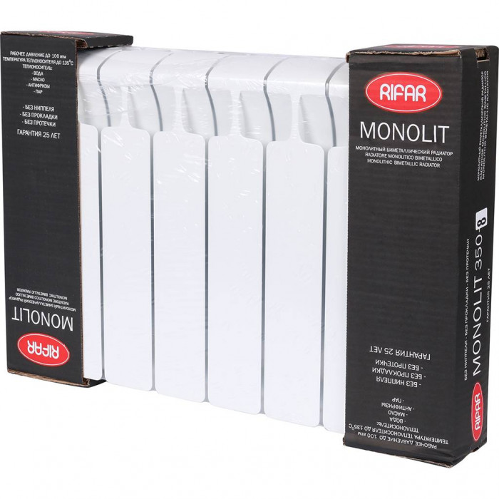Биметаллический радиатор RIFAR MONOLIT 350, 8 секций, боковое подключение, белый