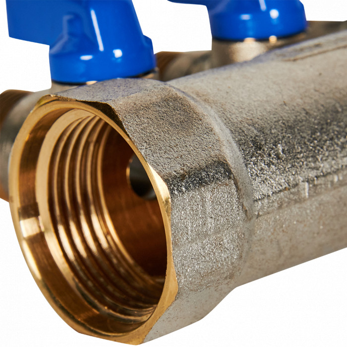 STOUT SMB 6211 011203 STOUT Коллектор с шаровыми кранами 1 , 3 отвода 1/2 (синие ручки)