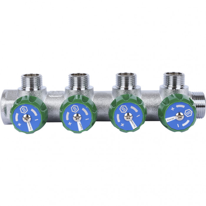 STOUT SMB-6849-341204 STOUT Коллектор регулирующий 3/4", 4 отвода 1/2" плоское уплотнение
