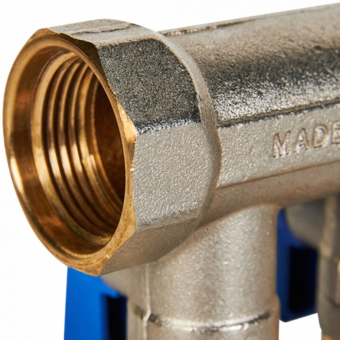 STOUT SMB 6211 341202 STOUT Коллектор с шаровыми кранами 3/4 , 2 отвода 1/2 (синие ручки)