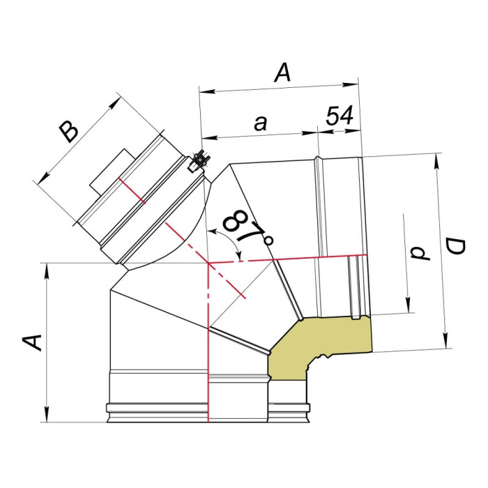 Отвод 87° D110/210 с ревизией, AISI 321/304 (Вулкан)