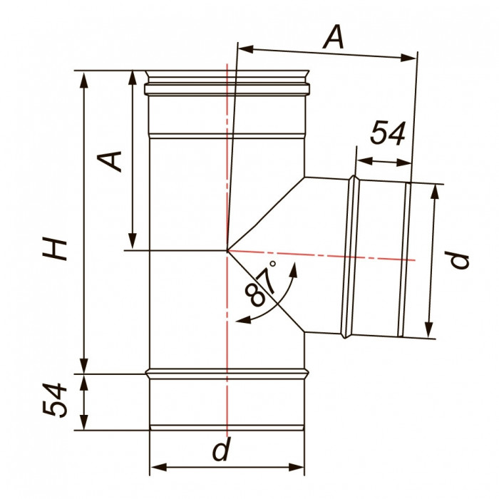 Тройник 87° D130, AISI 321 (Вулкан)
