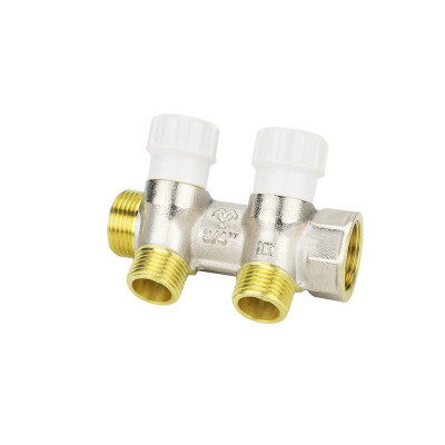 Коллектор распределительный с запорными клапанами Varmega VM14702, 3/4&quot;, на 2 выхода 1/2&quot;