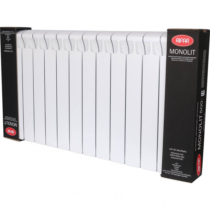 Биметаллический радиатор RIFAR MONOLIT 500, 14 секций, боковое подключение, белый