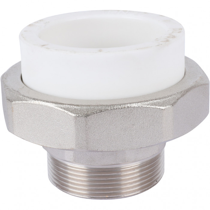 Политэк Политэк White fittings 63х2 Муфта разъемная с наружной резьбой для полипропиленовых труб под сварку (цвет белый)