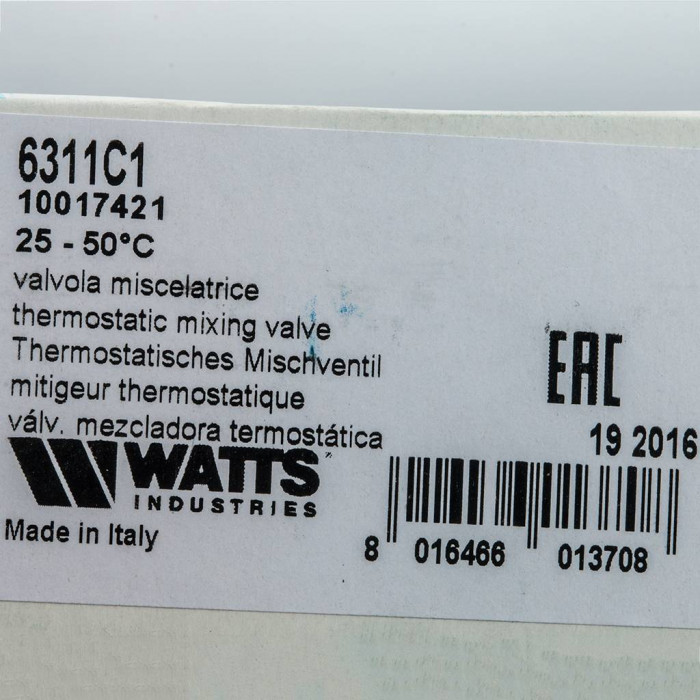 Термостатический смеситель Watts 1'' BH AQUAMIX (25-50*C)