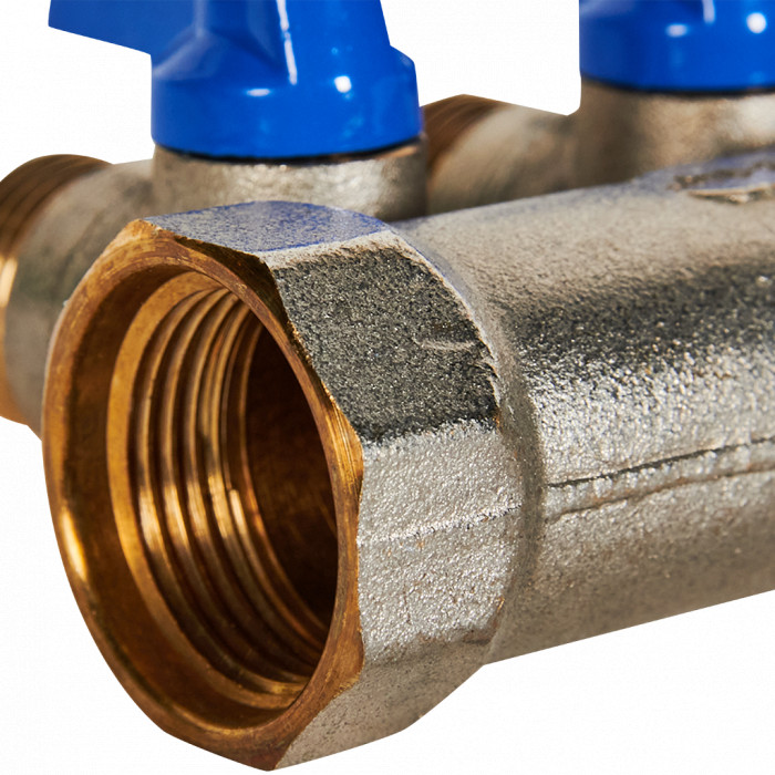 STOUT SMB 6211 341203 STOUT Коллектор с шаровыми кранами 3/4 , 3 отвода 1/2 (синие ручки)