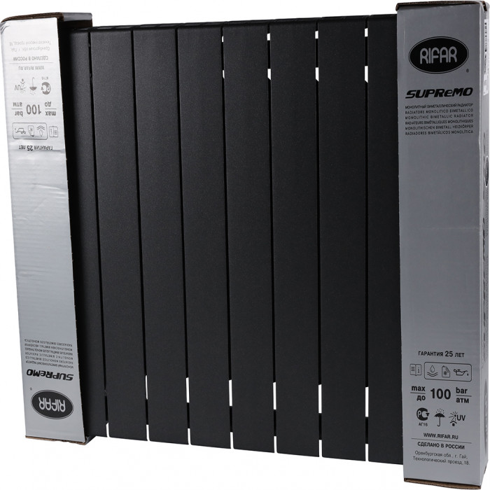 Биметаллический радиатор RIFAR SUPReMO VENTIL 500, 10 секций, нижнее правое подключение, черный