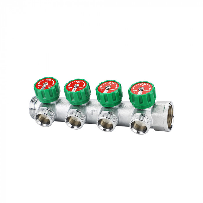 Коллектор регулирующий Varmega VM14634, 1", на 4 выхода 3/4"ЕК, хромированный