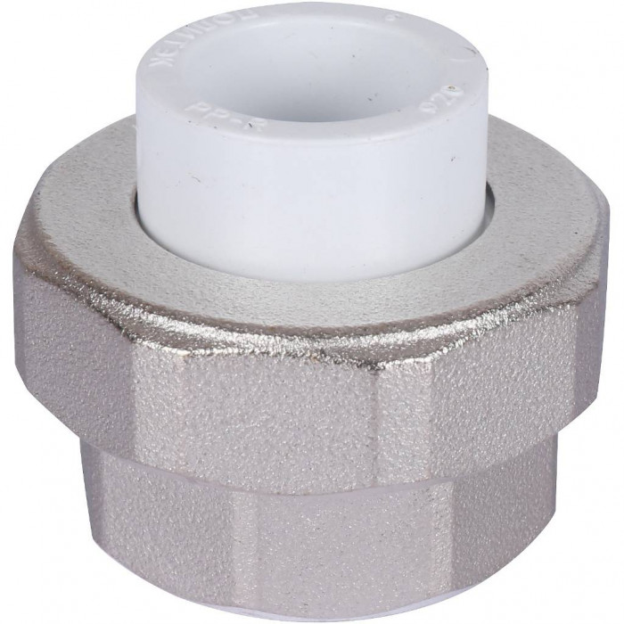 Политэк 20х1 Муфта разъемная с внутренней резьбой для полипропиленовых труб под сварку (цвет белый)