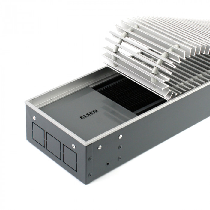 Конвектор внутрипольный EKQ 300×150×2000, роликовая решетка, цвет алюминий