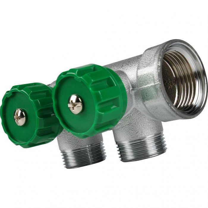 Коллектор распределительный FAR 1 , проходной, хромированный, 2 отвода 3/4 плоское уплотнение