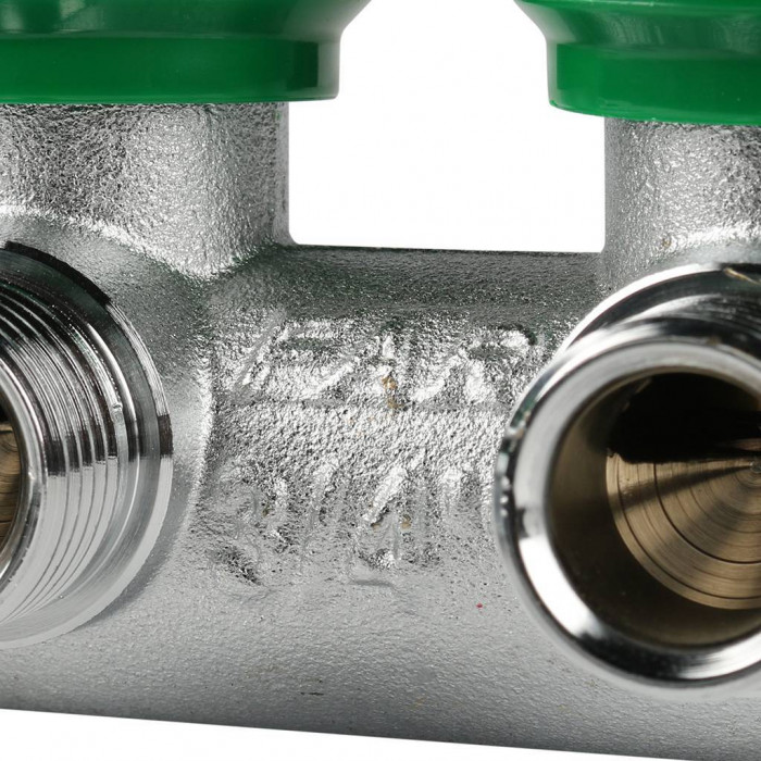 Коллектор распределительный FAR 1 , проходной, хромированный, 2 отвода 3/4 плоское уплотнение