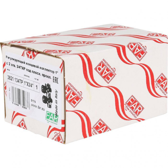 Коллектор распределительный FAR 1 , проходной, хромированный, 2 отвода 3/4 плоское уплотнение