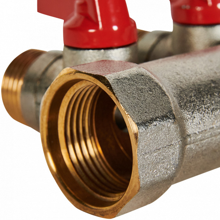 STOUT SMB 6210 341204 STOUT Коллектор с шаровыми кранами 3/4 , 4 отвода 1/2 (красные ручки)