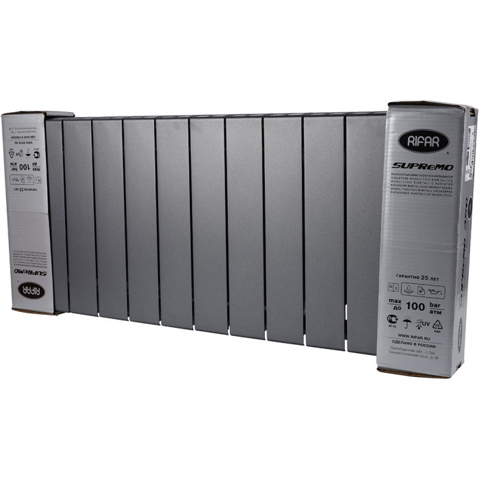 Биметаллический радиатор RIFAR SUPReMO VENTIL 350, 12 секций, нижнее правое подключение, черный