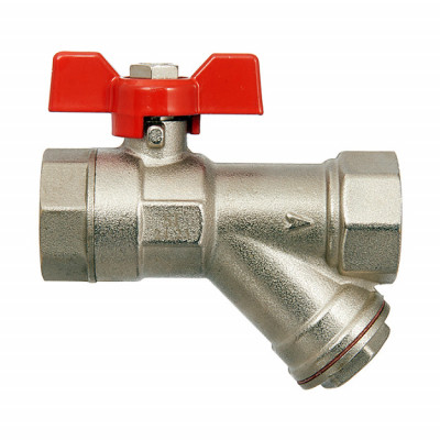 Кран шаровой латунный Smart Install ВР/ВР 1/2&quot; с фильтром бабочка красная