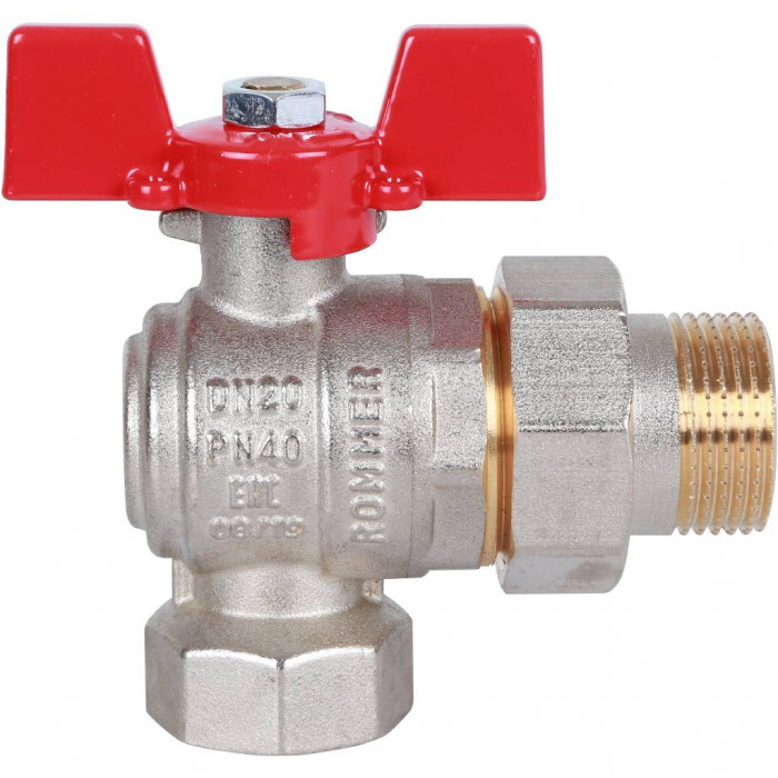 ROMMER  Шаровой кран угловой с американкой 3/4  ВН/НР, ручка бабочка