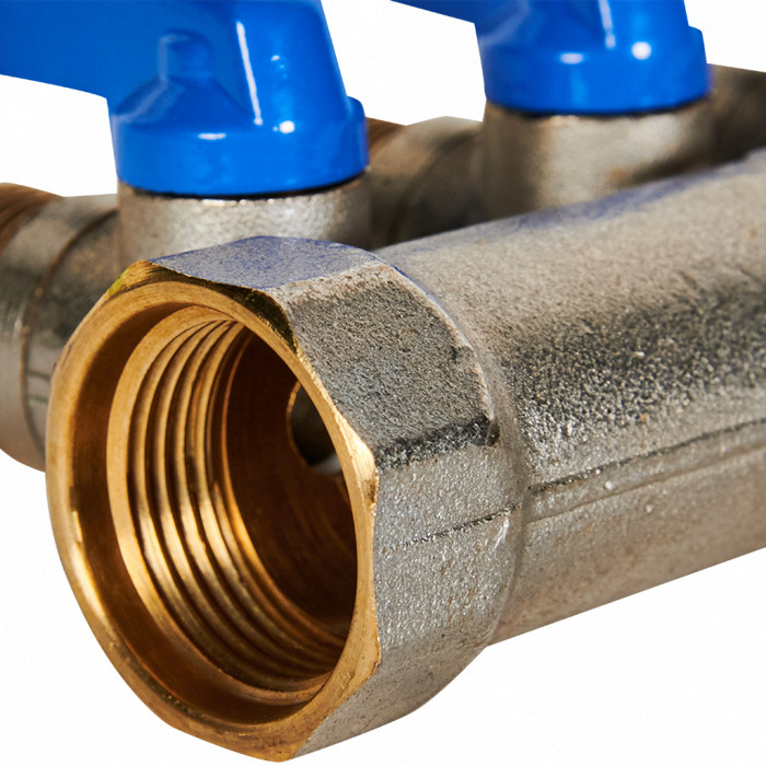 STOUT SMB 6211 341204 STOUT Коллектор с шаровыми кранами 3/4 , 4 отвода 1/2 (синие ручки)