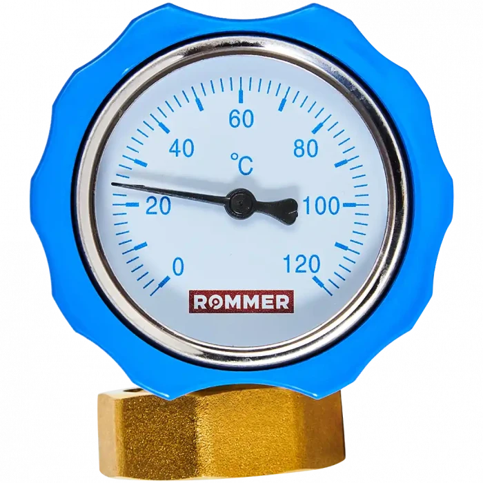 Клапан запорный латунный ROMMER ВР 1 с НГ для подключения насоса ВР 1 1/2 и обратным клапаном, синяя ручка RBV-0020-0101112