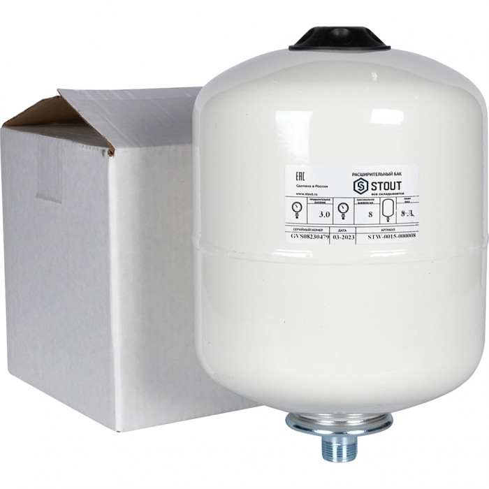Расширительный бак STOUT STW-0015-000008 для ГВС 8 л. вертикальный (цвет белый)