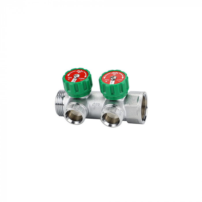 Коллектор регулирующий Varmega VM14632, 1", на 2 выхода 3/4"ЕК, хромированный