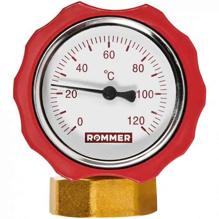 Клапан запорный латунный ROMMER ВР 1 с накидной гайкой для подключения насоса ВР 1 1/2 , красная ручка RBV-0020-0201112