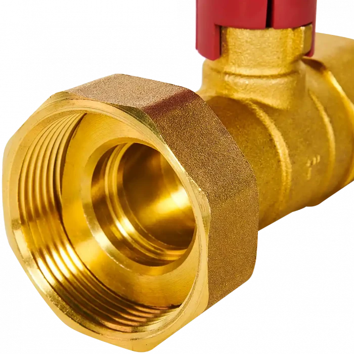 Клапан запорный латунный ROMMER ВР 1 с накидной гайкой для подключения насоса ВР 1 1/2 , красная ручка RBV-0020-0201112