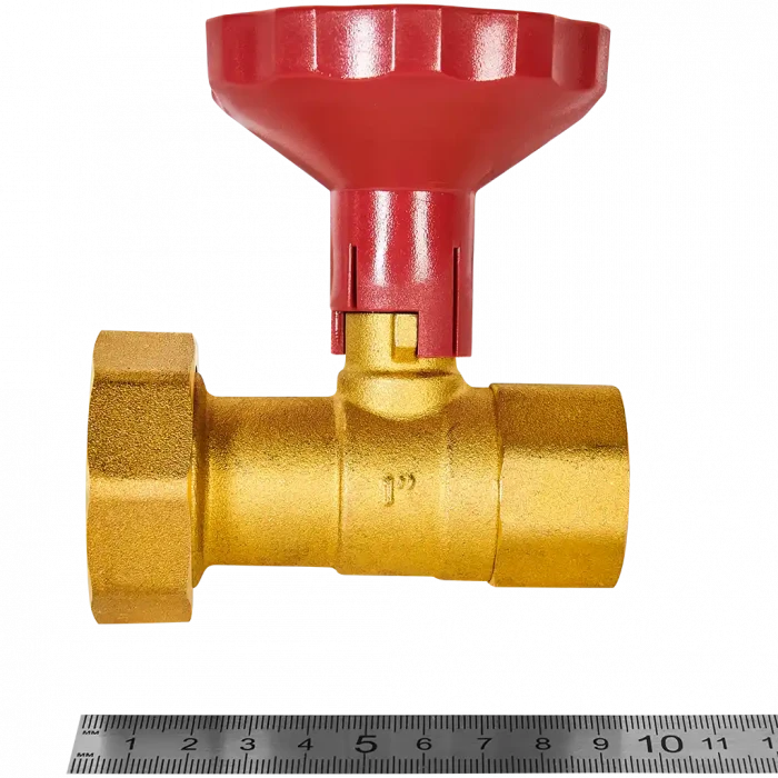 Клапан запорный латунный ROMMER ВР 1 с накидной гайкой для подключения насоса ВР 1 1/2 , красная ручка RBV-0020-0201112