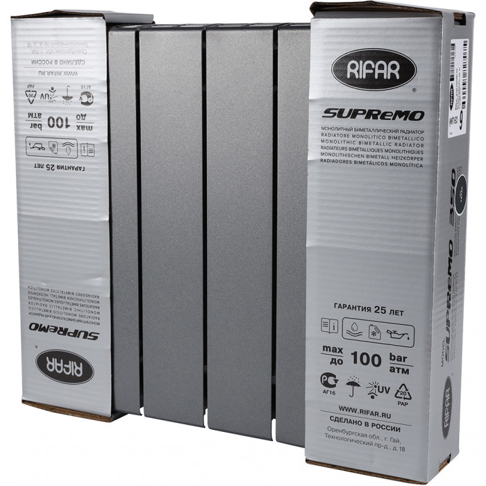 Биметаллический радиатор RIFAR SUPReMO 350, 6 секций, боковое подключение, черный