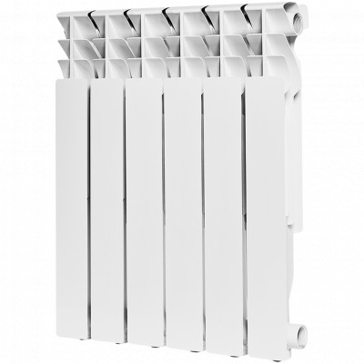 Алюминиевый радиатор ROMMER Plus 500, 6 секций, боковое подключение, белый