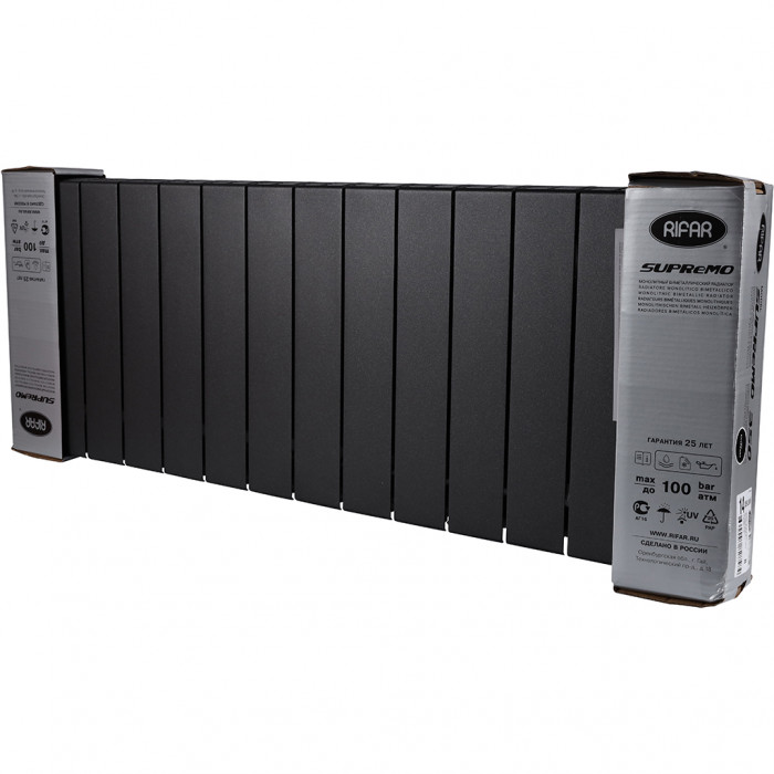 Биметаллический радиатор RIFAR SUPReMO VENTIL 350, 14 секций, нижнее правое подключение, черный