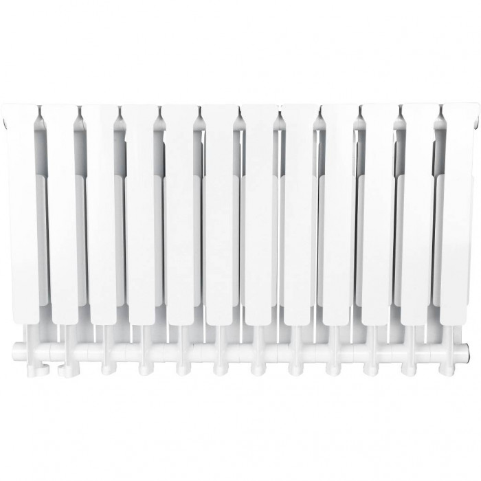 Алюминиевый радиатор STOUT Bravo 500, 12 секций, нижнее правое подключение, белый