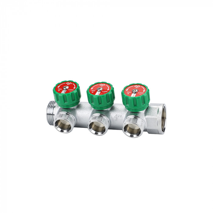 Коллектор регулирующий Varmega VM14623, 1", на 3 выхода 1/2", хромированный