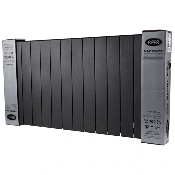 Биметаллический радиатор RIFAR SUPReMO VENTIL 500, 14 секций, нижнее правое подключение, черный