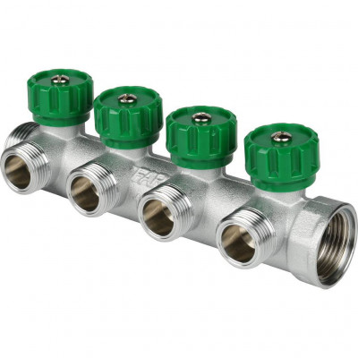 Коллектор распределительный FAR 1 , проходной, хромированный, 4 отвода 3/4  ЕК