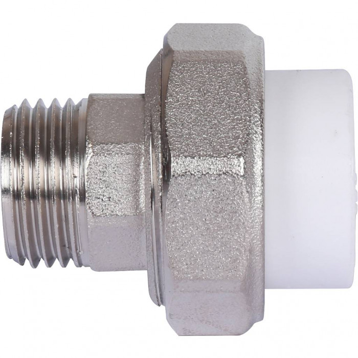 Политэк 20х1/2 Муфта разъемная с наружной резьбой для полипропиленовых труб под сварку (цвет белый)