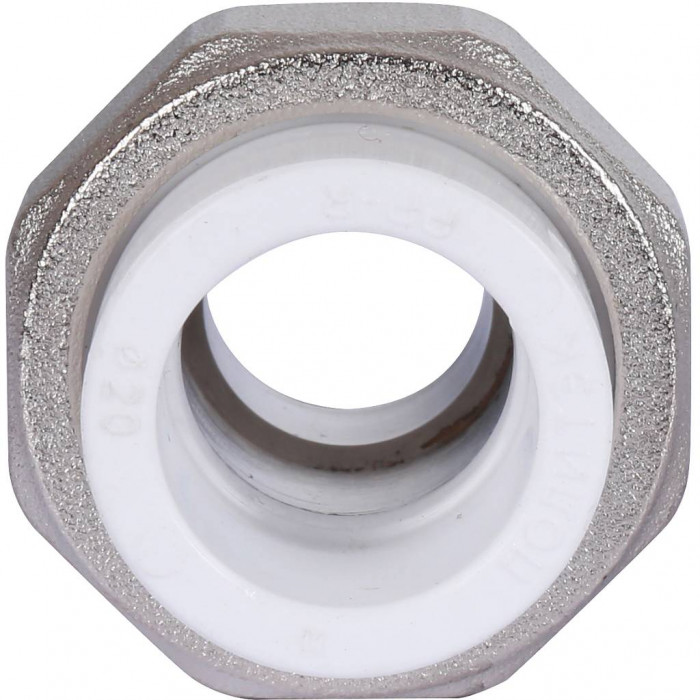 Политэк 20х1/2 Муфта разъемная с наружной резьбой для полипропиленовых труб под сварку (цвет белый)