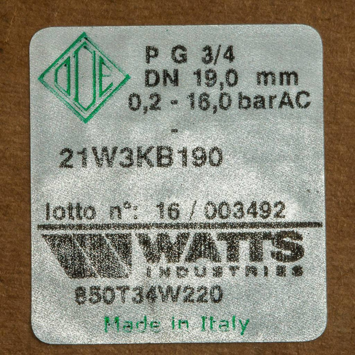 Соленоидный клапан Watts 850Т (850T34W220) для систем водоснабжения 3/4 230V Н.З.