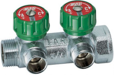 FK 3821 3412 FAR Коллектор распределительный 3/4&quot;, проходной, хромированный, 2 отвода 1/2&quot; ЕК