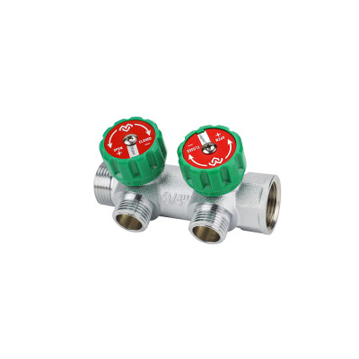 Коллектор регулирующий Varmega VM14612, 3/4&quot;, на 2 выхода 3/4&quot;ЕК, хромированный