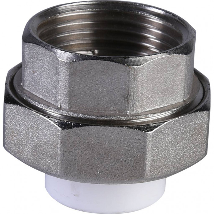 Политэк 20х1 Муфта разъемная с наружной резьбой для полипропиленовых труб под сварку (цвет белый)