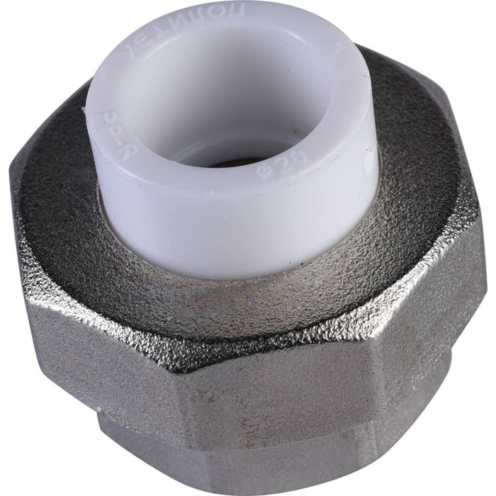 Политэк 20х1 Муфта разъемная с наружной резьбой для полипропиленовых труб под сварку (цвет белый)